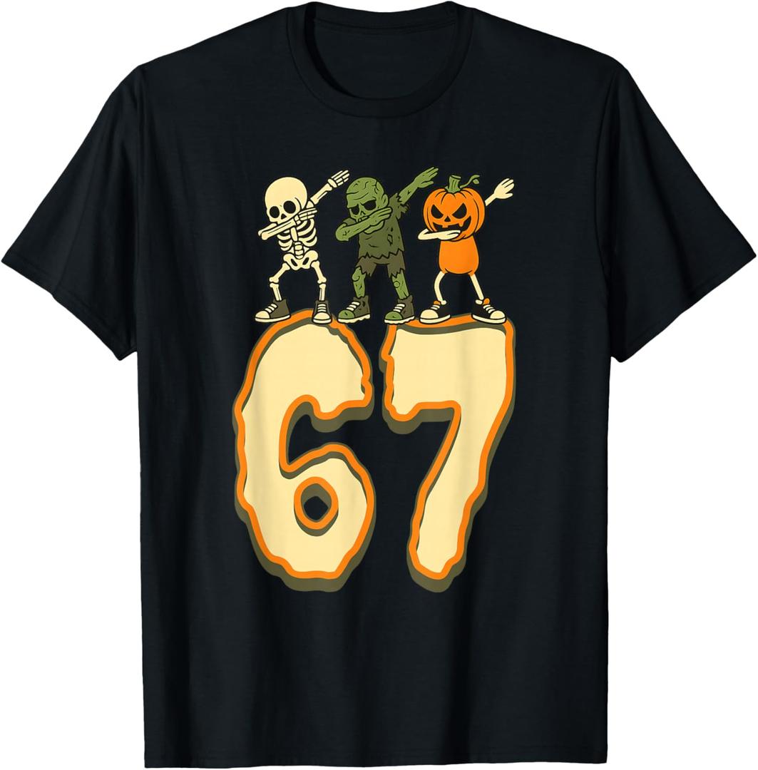 67 Halloween Meme 6 7 Numbers Six Seven Funny Kids Skeleton T-Shirt