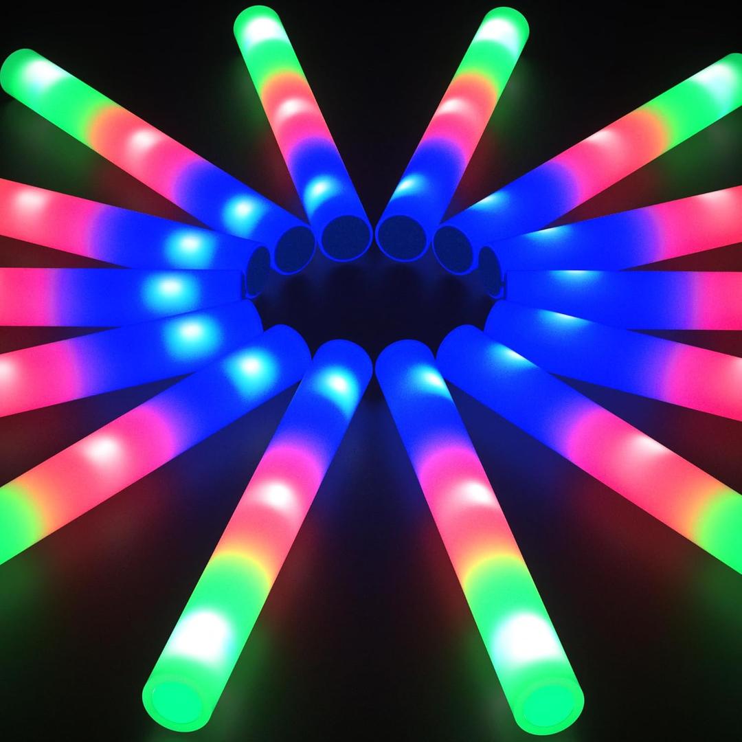 32 Pcs Foam Glow Sticks Bulk Party Pack, L16" Big Led Light Up Foam Sticks with 3 Flashing Effect, Glow in The Dark Party Supplies Favors for Wedding, Adults/Kids Birthday, Disco Dance Floor, DJ