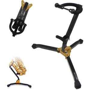 CashBeat Folding Alto/Tenor Saxophone Stand, Adjustable Sax Holder with Portable Triangle Base Design, Sturdy Metal Construction & Chain Lock, Ideal for Music Rehearsals & Performances