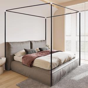 Stainless Steel Canopy Bed Frame Queen Size, Heavy Duty Metal Frame With Sturdy Post Poles, Thicken Canopy Frame for Wood or Metal Beds, Bedroom Decor, Black