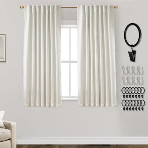 54 Inch Long Curtains,Black Out Linen Back Tab Pleated Room Darkening Blackout Curtains 54 Inch Length 2 Panels Set,Cream Ivory Off White