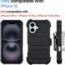 for Defender iPhone 16 Case with Clip,for Holster iPhone 16 Case with Kickstand,for Heavy Duty iPhone16 Phone Case Rugged 2 Layers of Sturdy,Anti-Drop for Phone Case iPhone16Case Protective(Black)