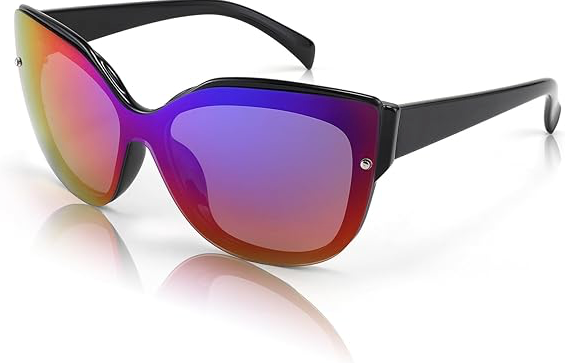 FEISEDY Cat Eye Sunglasses Polarized for Women Men，Rimless Mirrored Sunglasses, Oversized, Trendy Retro Sun Glasses B2796 Transparent Grey/Blue Mirror