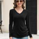 Womens V Neck Long Sleeve T Shirts Ruched Tops Casual Loose Fit Tees Fall Fashion Outfits 2025 (Black, XXL)