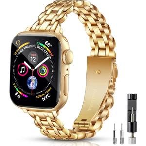Watch Bands Compatible with Apple Watch Band 38mm 40mm 41mm 42mm 44mm 45mm Iwatch SE Series 8/7/6/5/4/3/2/1 Women Dressy Jewelry Stainless Steel Wristband Chain Strap Link, 38mm, 40mm, and 41mm
