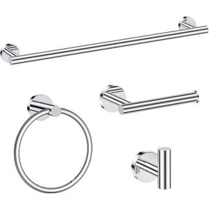 Chrome Bathroom Hardware Set, 4 Pieces Towel Bar Towel Holder Set Includes Towel Bar, Toilet Paper Holder,Towel Ring and Towel Hook Wall Mount Bathroom Accessories Towel Racks for Bathroom
