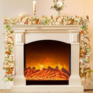 9ft 2Packs Thanksgiving Decorations for Home Thanksgiving Garland with White Pumpkins Maple Leaves Fall Garland for Outdoor Indoor Harvest Mantle Fireplace Table Centerpiece Fall Decor(18feet Total)