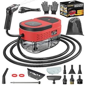 Handheld Steam Cleaner, 2500W High Pressure Steam Machine, 1.6L Water Tank, 3 Levels Adjustable Handle, Portable Cleaning Steamer for Home, Car Detailing, Bed Bugs, Furniture, Couch, Grout (Red)