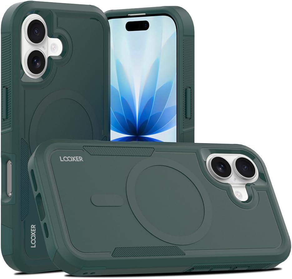 LOOXER Defender Series Case for iPhone 17 (6.3) | Military-Grade Rugged Shockproof Protection, MagSafe Compatible + Premium Screen Protector Included (Green, 17)