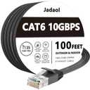 Jadaol Cat 6 Ethernet Cable 100 ft, Outdoor & Indoor 10Gbps Support Cat8 Cat7 Network, Flat RJ45 Internet LAN Computer Patch Cable for Router, Modem, Switch, Gaming Consoles, Streaming Devices, Black