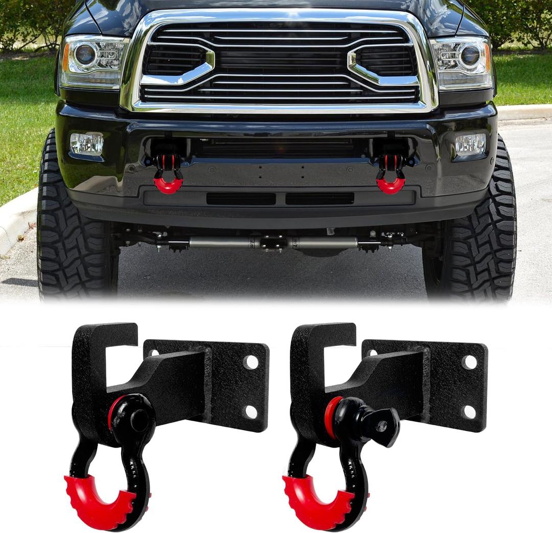 Front Tow Hook Mount Bracket and D-Rings Compatible with 2010-2020 Ram 2500/3500/4500 D-Ring Shackle Bracket Tow Hook Bracket Replacement
