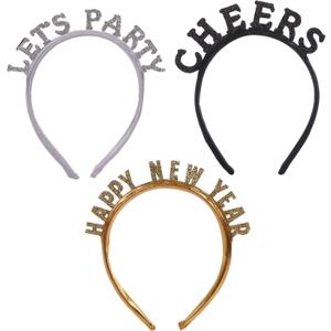 BinaryABC Happy New Years Headband, Lets Party Cheers Headband, 2026 New Year Eve Party Favors Gifts, 3Pcs