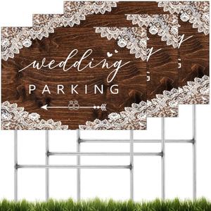 3 Packs Wedding Parking Signs 17"x12" Wedding Entrance Sign with H Stakes Plastic Double Sided Printed Arrows Waterproof Outdoor Directional Arrow Lawn Yard Signs Decorations (Rustic)