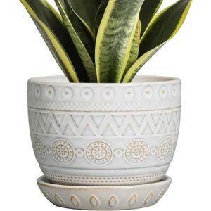 G EPGardening Ceramic Planters for Indoor Plants - 5 Inch Plant Pot for Outdoor Plants Succulent Planter with Drainage Hole and Saucer Flower Pot for Room Decor White