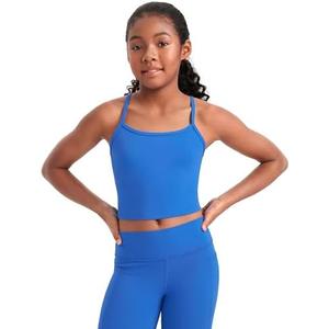 CRZ YOGA Girls Butterluxe Double Lined Camisole Crop Tank Tops - Dance Yoga Athletic Casual Spaghetti Y Back Kids Teen L