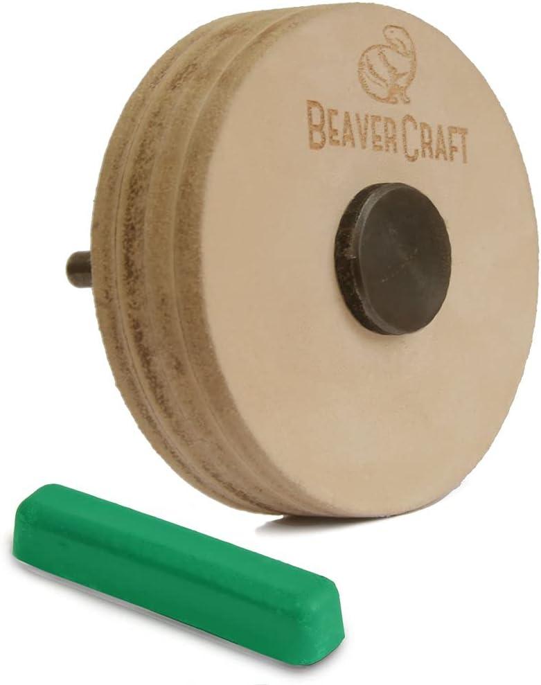 BeaverCraft Knife Sharpening Wheel 7cm PW1 - Buffing Wheel and Polishing Stropping Compound for Knives, Chisels, Woodworking Carving Tools