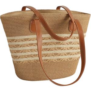 Pleneal Straw Bag For Women, Summer Straw Beach Handbags Large Shoulder Purses Woven Tote Bag