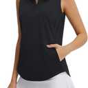 baleaf Women's Golf Shirts Sleeveless Pockets Tennis Tops Workout Athletic Polo V Neck Collared UPF, Medium