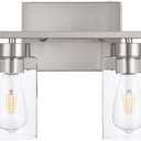 4 Light Bathroom Vanity Light Fixtures, Brush Nickel Modern Wall Lights with Clear Glass Shade, Vintage Wall Sconce Lighting for Living Room, Mirror, Bedroom, Hallway (Nickel, 4-Lights)