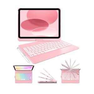 Flexbook Keyboard Case for iPad 11th (A16, 2025) and iPad 10th Gen (10.9", 2022) – No Trackpad, 11-Color Backlight, 360° Rotatable, 7 Use Modes, Thin & Lightweight – Light Pink