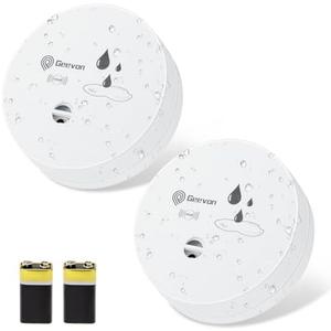 Geevon 2 Pack Water Leak Detectors, 100dB Water Sensor Alarms Flood Detector for Basements, Bathrooms, Laundry Rooms, Kitchens, Garages, and Attics, Water Alarms Battery-Operated (Battery Included)