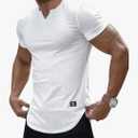 JMIERR Mens Muscle Slim T Shirts Texture V Neck Longline Henley Gym Workout Athletic Tee Shirt XL