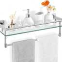 Glass Bathroom Shelf with Towel Bar, Stainless Steel Tempered Towel bar/Track Glass Bathroom Shelves Wall Mount Over The Toilet (Brushed Nickel, 20-inch), 20-inch with Railing