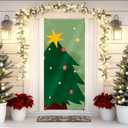 Christmas Tree Door Cover Decorations, Watercolor Green Xmas Tree Doorway Door Curtains Banners Backdrop Photography Decor for Winter Holiday Party Indoor Outdoor, 35 * 79 Inch
