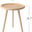 Small Rattan Side Table, Round Side Table for Living Room, Boho Wicker Coffee Table, Wooden Accent Table for Bedroom, Balcony, Small Space, Home Decor