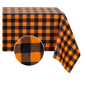 Romanstile Rectangle Vinyl PVC Tablecloth, 100% Waterproof Buffalo Plaid Plastic Table Cloth, Oil Proof Heavy Duty Wipeable Table Covers for Dining/Camping/Picnic/Outdoor - 54 x 78, Black and Orange