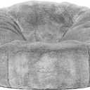 (No Filler) 6FT Giant Bean Bag Chair Cover Soft Faux RH Fur Sofa Bed Washable Bean Bag Couch Cover for Adult and Kids with Liner (Light Gray)