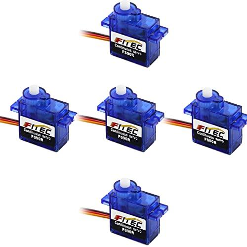 FEETECH 90R 5packs 360 Degree Continuous Servos Micro Servo 9g Mini Servo Motor with Plastic Shell for Robot Car Plane RC Helicopter