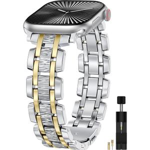 Compatible with Apple Watch Band Women 42/41/40/38/44/45/46/49mm, Dressy Stainless Steel Metal Elegant Jewelry Dainty Bracelet Designer Strap for iWatch Series 11 10 9 8 7 6 5 4 SE/Ultra 3 2 1