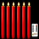 Homemory 6 Pcs Real Wax LED Red Flameless Taper Candles with Remote Timer, 9.6 Inches Fake Candlesticks, Dripless Battery Operated Window Candle with 3D Flickering Flame for Fireplace Xmas Decor