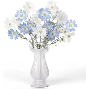 6 Pcs 23.6 Inch Light Blue White Artificial Flowers Cosmos for Vase,Blue Fake Flowers Artificial Silk Flower Arrangements with Stems for Wedding Bouquets Table Centerpieces Home Decor