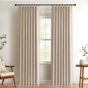 100% Blackout Shield Linen Look Textured Pinch Pleated Curtains Blackout Drapes 96 Inch Long 2 Panels Set, Faux Linen Blackout Curtains for Bedroom & Living Room, 40" W x 96" L, Oatmeal