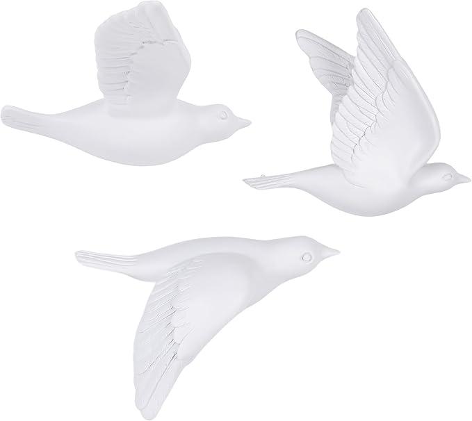 Bird Wall Sculptures Set of 3-3D Wall Art Decor for Living Room, Home Decor Modern GoldEN Wall Decor & Bird Gallery Wall Art (White)