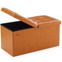 HAUSFRAU Ottoman with Storage Bench Folding Foot Rest Stool Cognac Brown