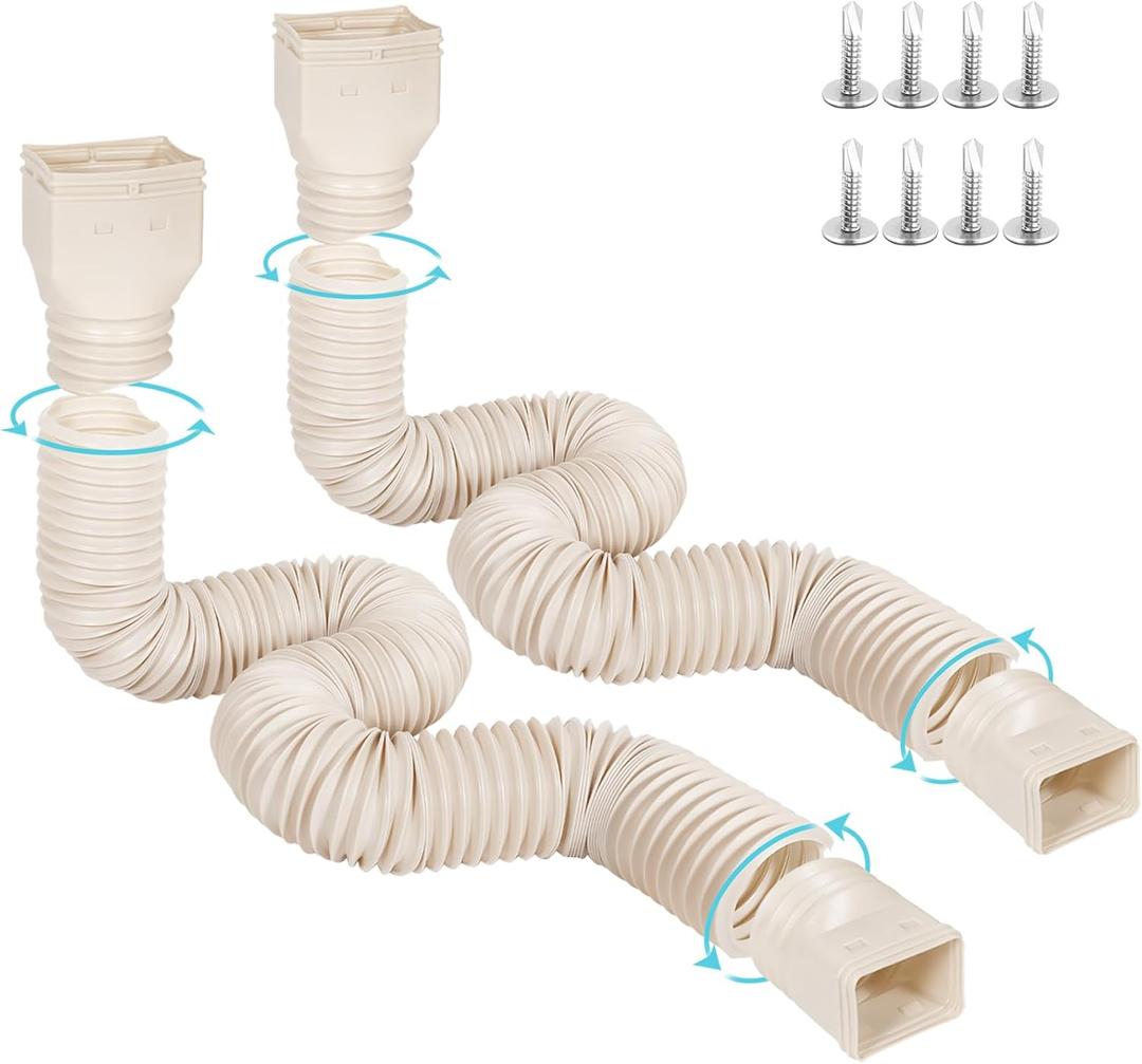 11.5ft Long Gutter Downspout Extensions Flexible, 4 Diameter Drain Downspout Extender, Down Spout Drain Extender for Rainwater Drainage, Extendable from 2.6ft to 11.5ft(2Pack, Limestone)