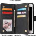 UEEBAI Wallet Case for iPhone 7/8/SE 2022 5G/SE 2020, Premium PU Leather Magnetic Handbag Zipper Case Kickstand Card Slots Wrist Strap Flip Cover for iPhone SE3/SE2 - Black