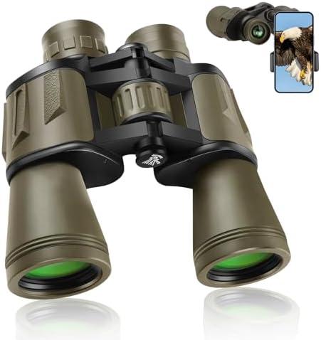 20x50 Binoculars for Adults High Powered, Military Compact HD Waterproof Binoculars with Low Light Vision for Bird Watching Travel Hunting Football Games Stargazing with Carrying Case and Strap, (Mud)