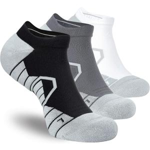 Hylaea Athletic Running Socks Cushion Padded Moisture Wicking Low Cut (Large, 3 Pairs Black Grey White)