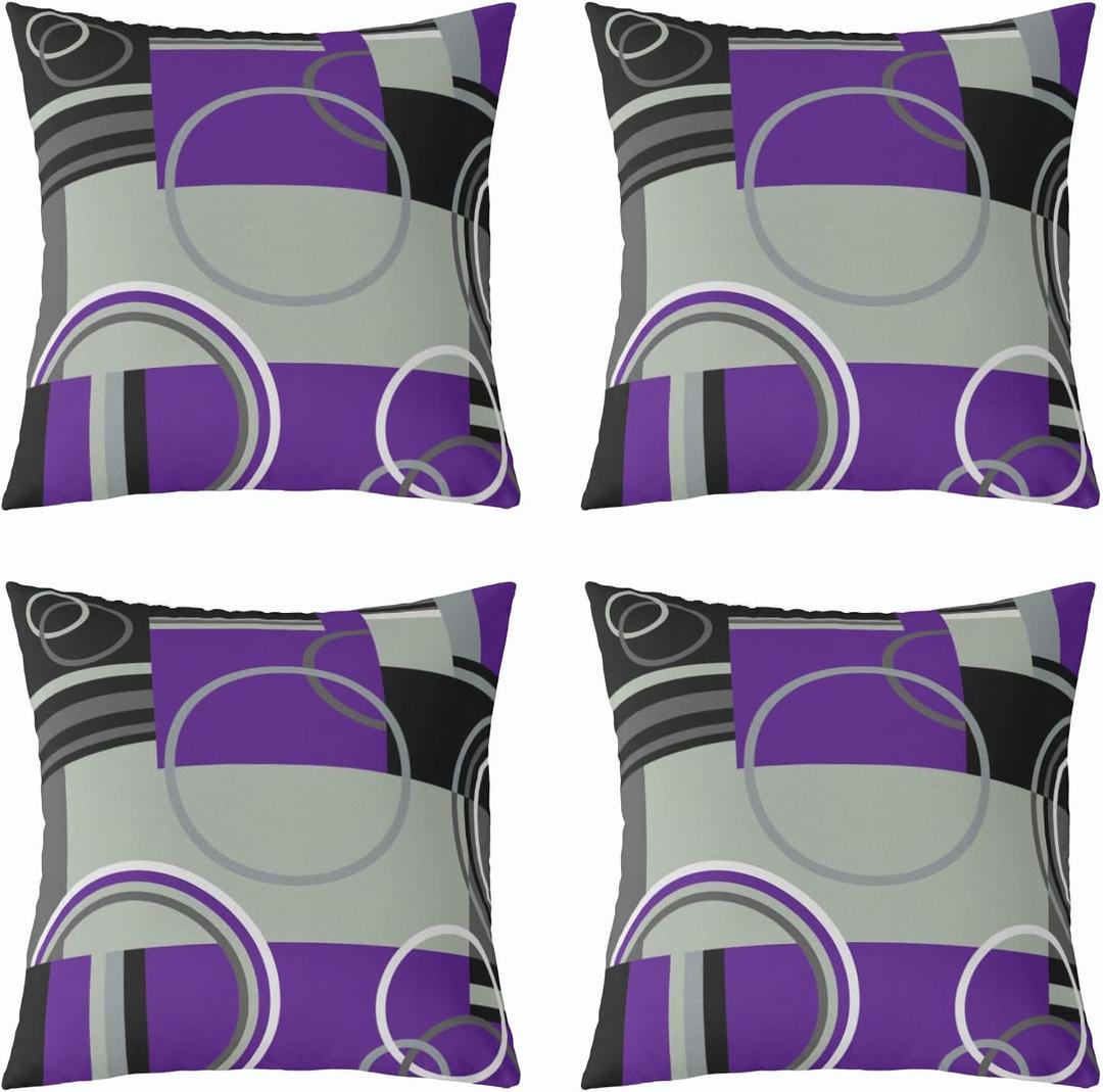 Abstract Swirls Pillow Covers 18x18 Pack of 4 Modern Purple Black Grey Throw Pillow Covers Geometry Circles Stripes Geometric Square Cushion Cases Curved Lines Texture Decorative Accent Pillow Cases (Multi 35)