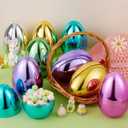 JOYIN 12 Pcs Large Metallic Easter Eggs, 6 Inches Colorful Jumbo Plastic Eggs Fillable for Easter Themed Hunt Basket Stuffers Fillers Filling Treats Party Favor Classroom Prize Supplies