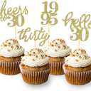 24 PCS Gold Glitter 30th Birthday Cupcake Toppers for Celebrating Thirty Years Old Birthday Party Decorations for 30th Anniversary Party Supplies