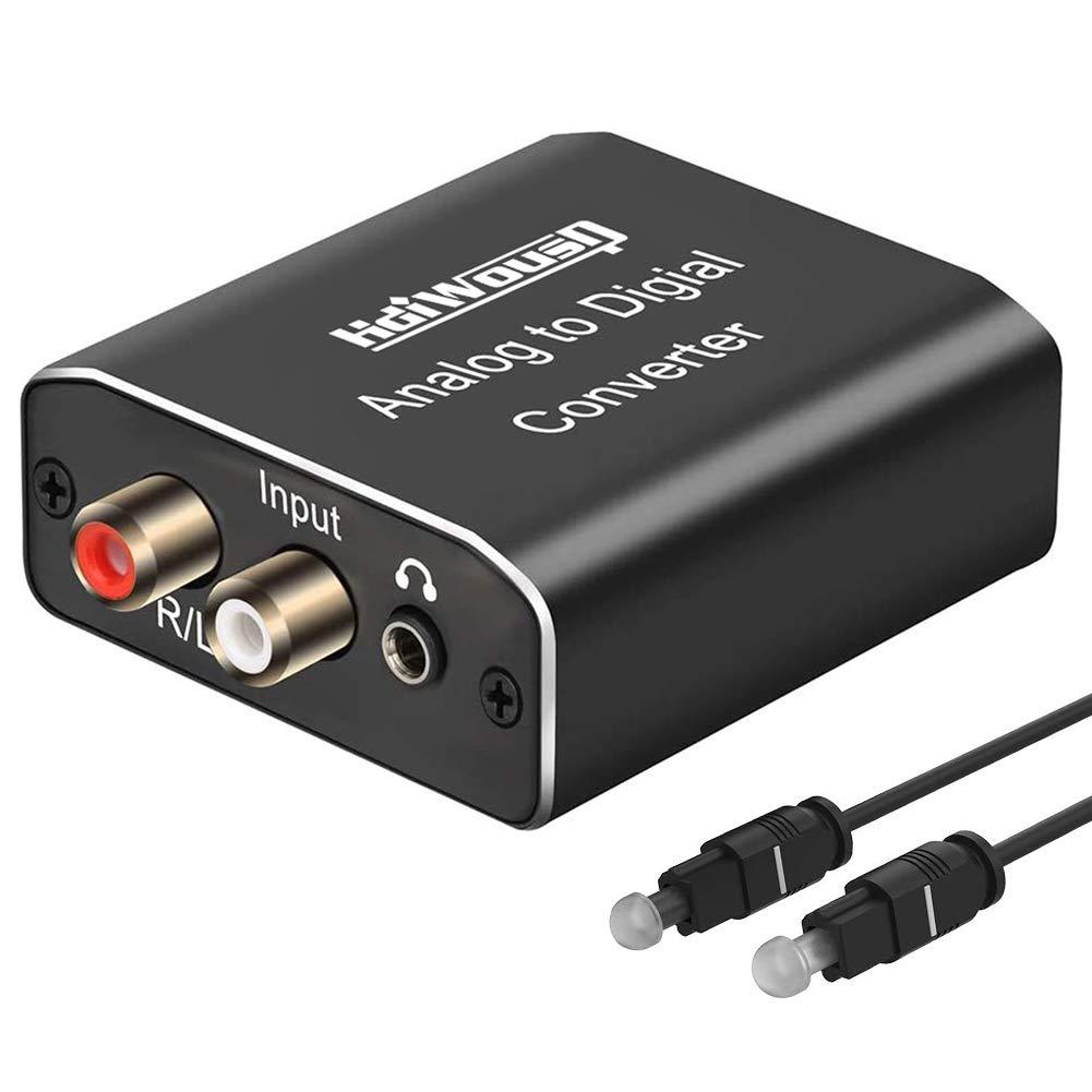 Analog to Digital Audio Converter, Hdiwousp RCA R/L or 3.5mm Jack AUX to Digital Coaxial Toslink Optical SPDIF Audio Adapter for PS4 Xbox HDTV DVD Headphone (Aluminum) (ADC)