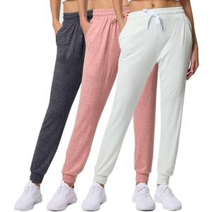 Real Essentials 3 Pack: Women's Ultra-Soft Lounge Joggers Sweatpants Athletic Yoga Pants with Pockets (Large)