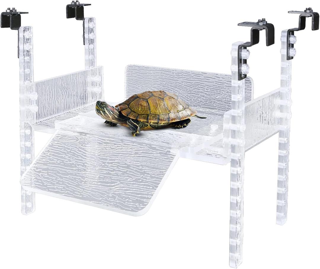 Adjustable Turtle Basking Platform, 10-13" Wide, Slip-Resistant Ramp, Acrylic, Transparent, Ideal for Turtle Tank Accessories