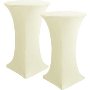 HolidayIdeas Cocktail Table Covers, 2 Pack - Fitted Stretch Spandex Square Corners Cocktail Tablecloths (Butter Cream, Fit for 30"-32" Diameter x 43" Height Tables)
