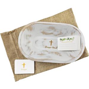 Fight Club Wood Prayer Dough Bowl, congregation gifts Christian Easter and Christmas Cross Religious Gifts,Farmhouse Decor Rustic with 24 Blessing Prayer Cards with Linen Bag 9.5x6x2.5 (1 set)